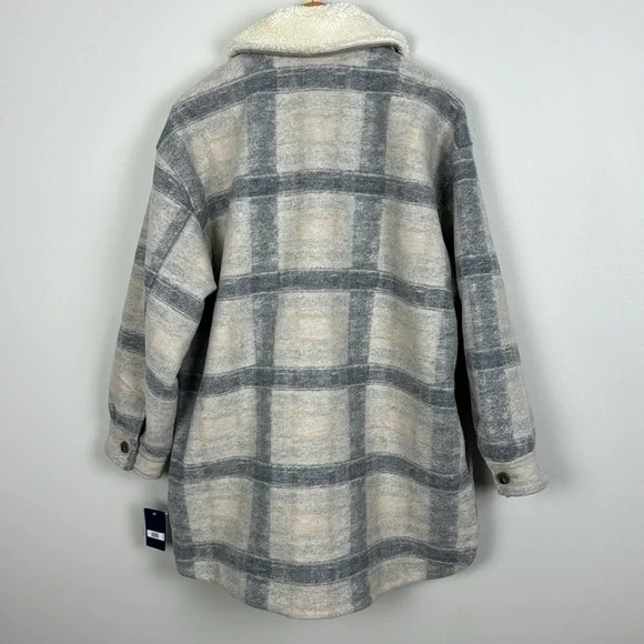 Lucky Brand Oversized Plaid Shirt Jacket. Faux Fur. Size L. - Picture 9 of 14